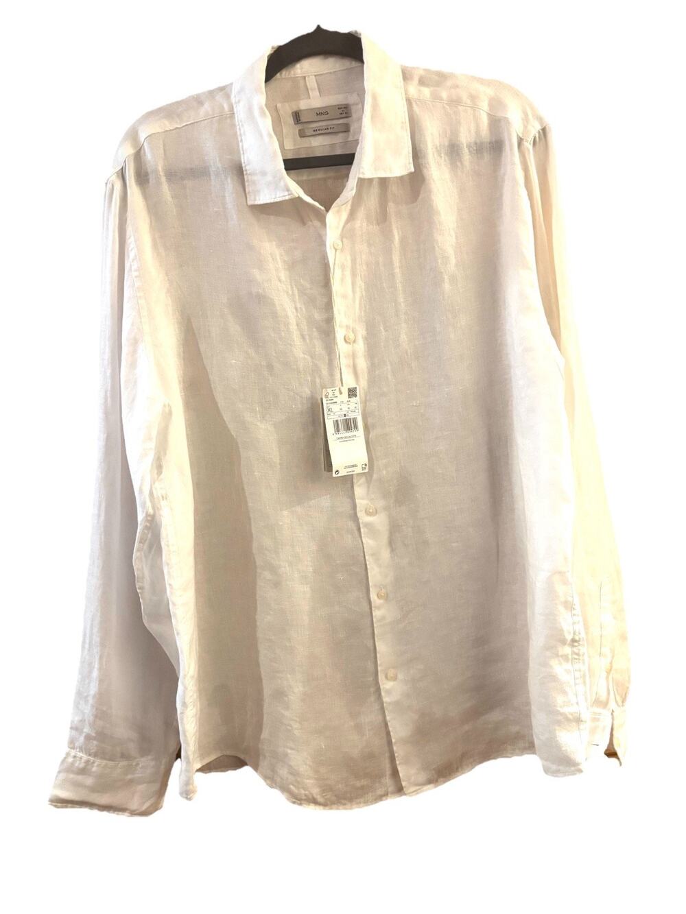 MNG Men’s 100% Linen Shirt Sz XL Cream Relaxed NWT Beach Resort Wear Vacation